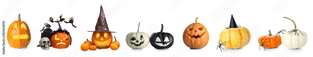 Set of many Halloween pumpkins on white background Set of many Halloween pumpkins on white background