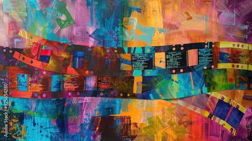 Colorful painting concept with a film strip in the middle.