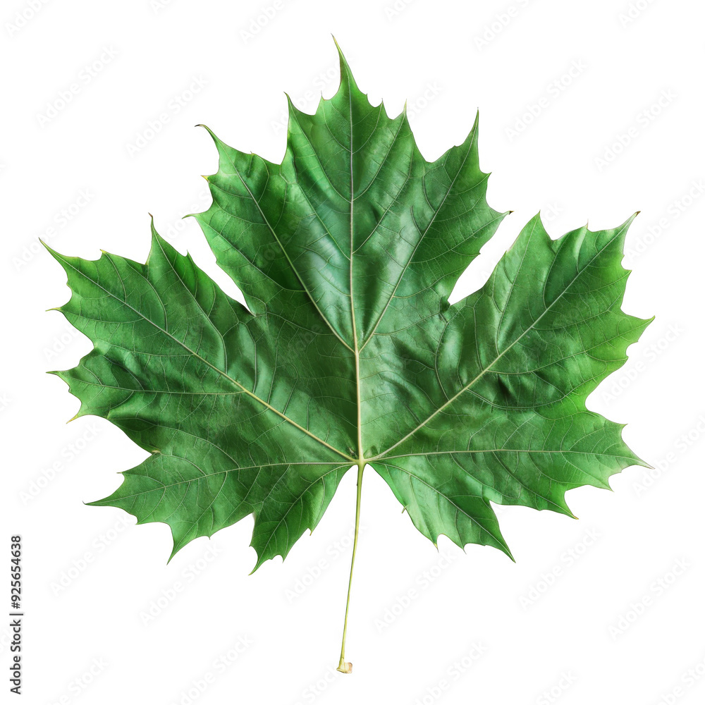 A Single Green Maple Leaf with Detailed Veins A Single Green Maple Leaf with Detailed Veins
