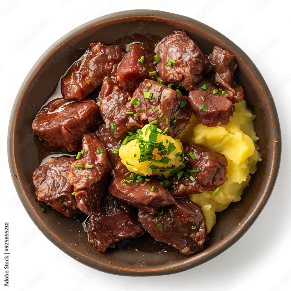 a bowl of meat and potatoes with a side of chives a bowl of meat and potatoes with a side of chives