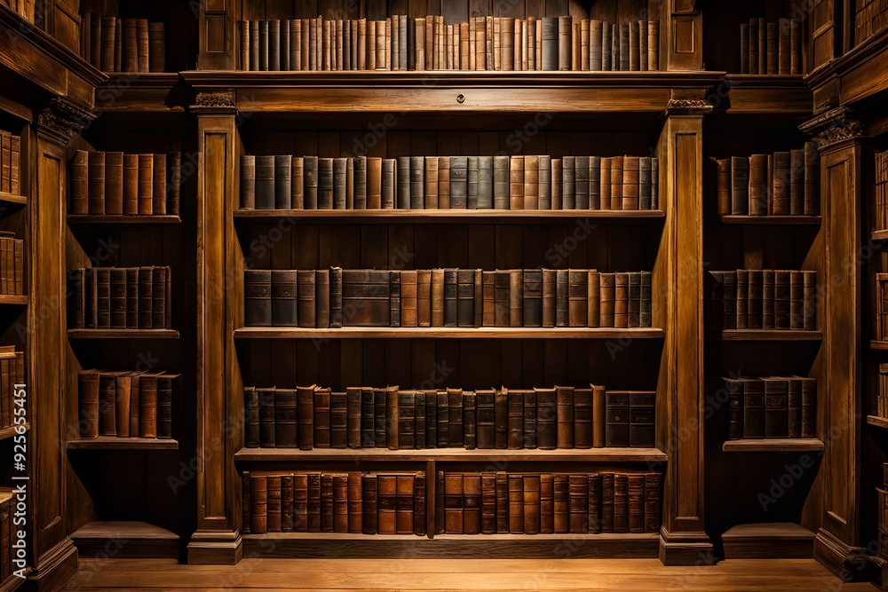 A large wooden bookcase filled with books A large wooden bookcase filled with books
