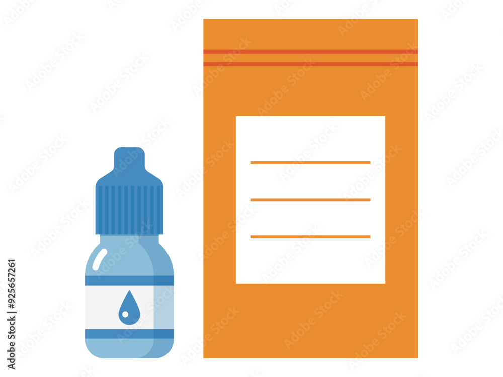 Obraz premium 点眼薬と遮光袋のイラスト