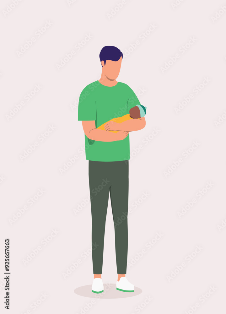 Portrait Of A Father Standing And Carrying His Black Newborn Baby With Both Arms. Portrait Of A Father Standing And Carrying His Black Newborn Baby With Both Arms.