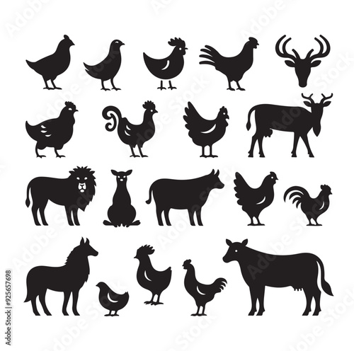 Farm animals silhouette set silhouette vector illustration 