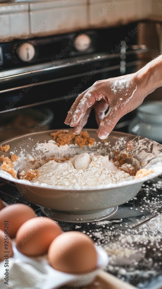 Hands Mixing Ingredients In Bowl. Hands Mixing Ingredients In Bowl.