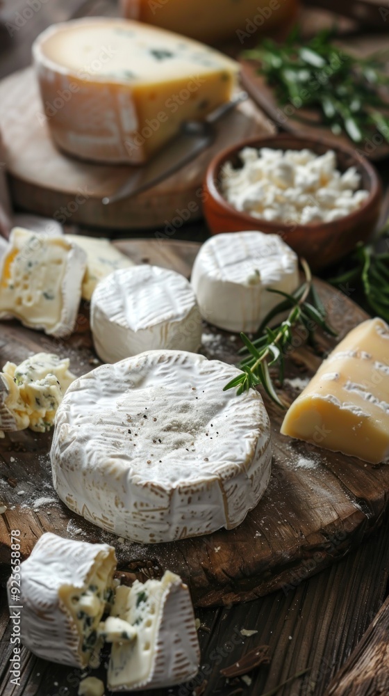Assortment of Cheeses on Wooden Board. Assortment of Cheeses on Wooden Board.