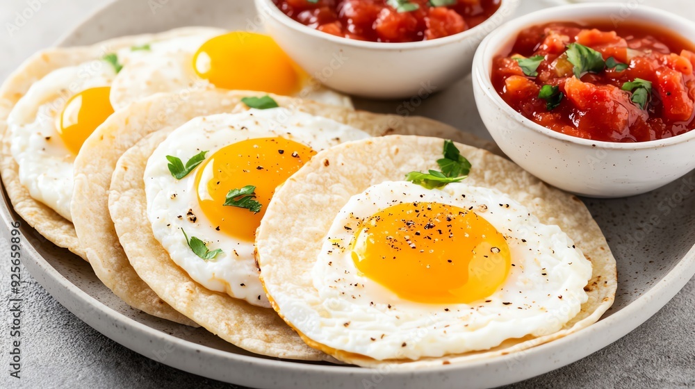 Huevos rancheros with salsa and tortillas Huevos rancheros with salsa and tortillas