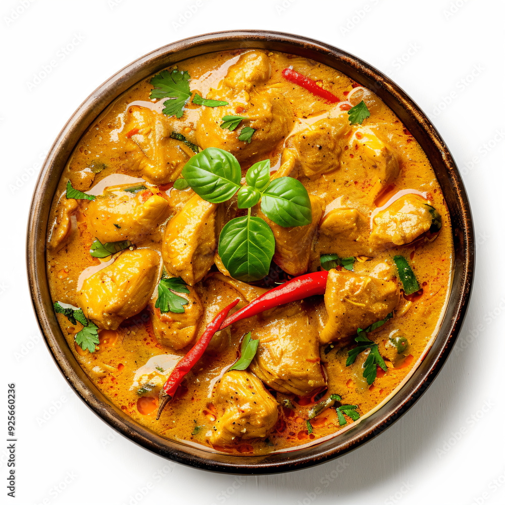 Fototapeta premium a bowl of curry with meat and vegetables
