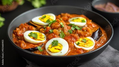 Eggplant and egg curry with spices