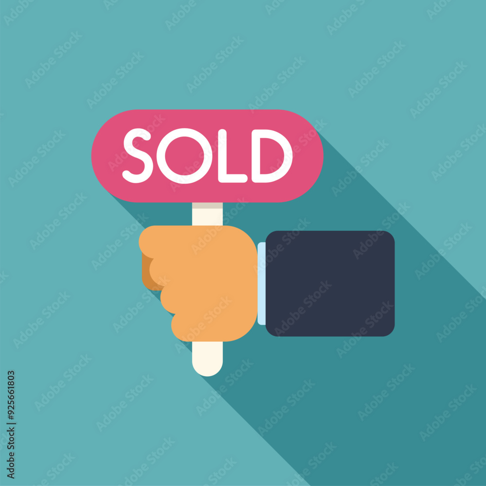 Businessman is holding a sign with the word sold written on it Businessman is holding a sign with the word sold written on it