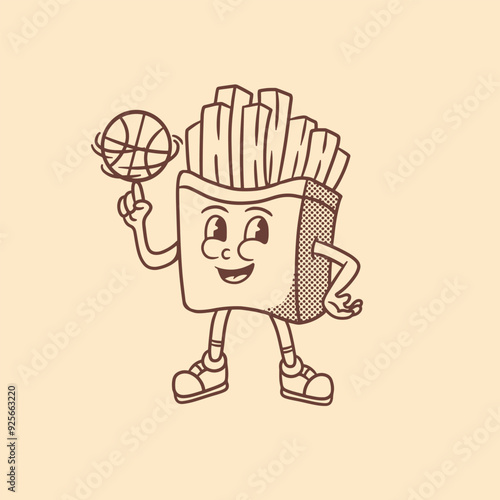 french fries mascot with basketball  good for food mascot, branding mascot, retro mascot, etc