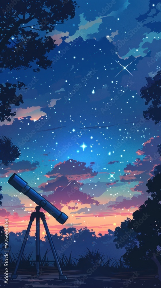 Telescope under a starry sky. Telescope under a starry sky.