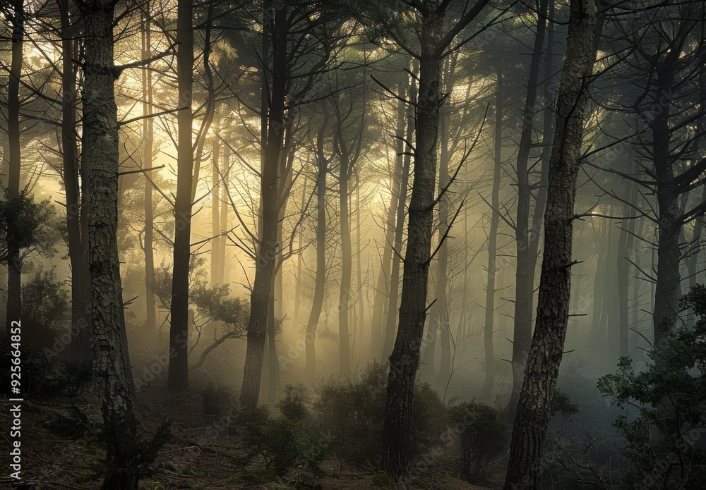 Obraz premium Misty Forest at Dawn