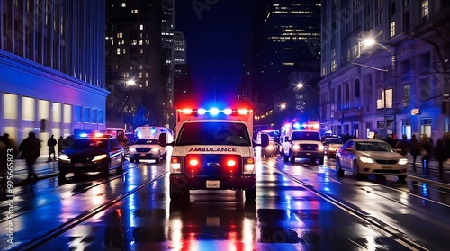 a medical emergency ambulance car driving with red lights 