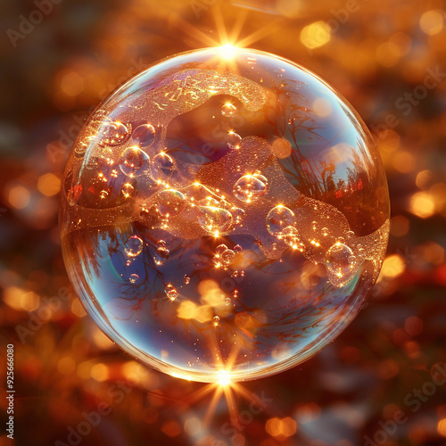 A magical microcosm: a soap bubble in the glow of a golden sunset