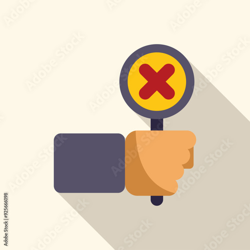 Hand holding a round sign with a red cross mark, symbolizing disagreement, rejection, or disapproval