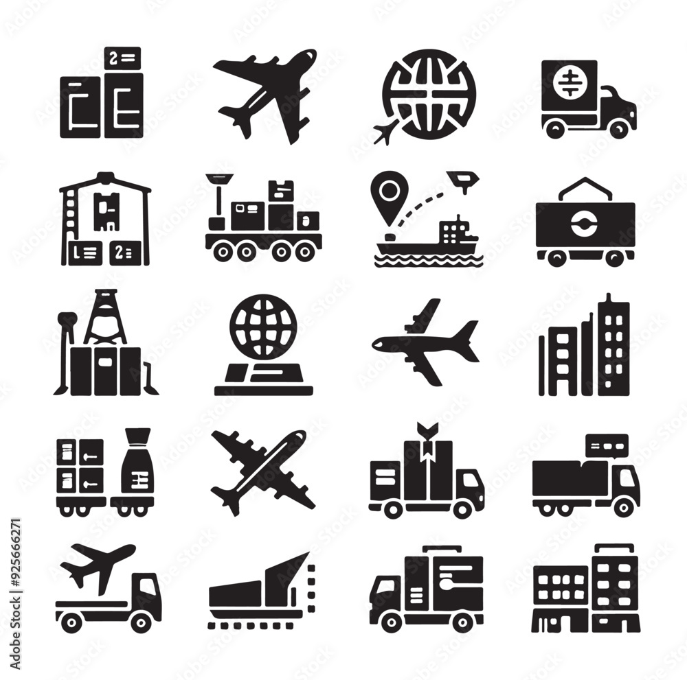 Fototapeta premium Logistics icons silhouette set silhouette vector illustration 
