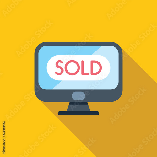 Computer screen is showing a sold sign, symbolizing a successful online purchase or auction