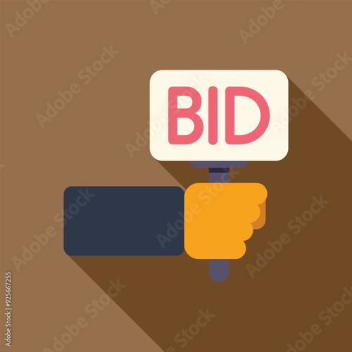 Businessman holding bid sign making offer at auction or bidding in tender