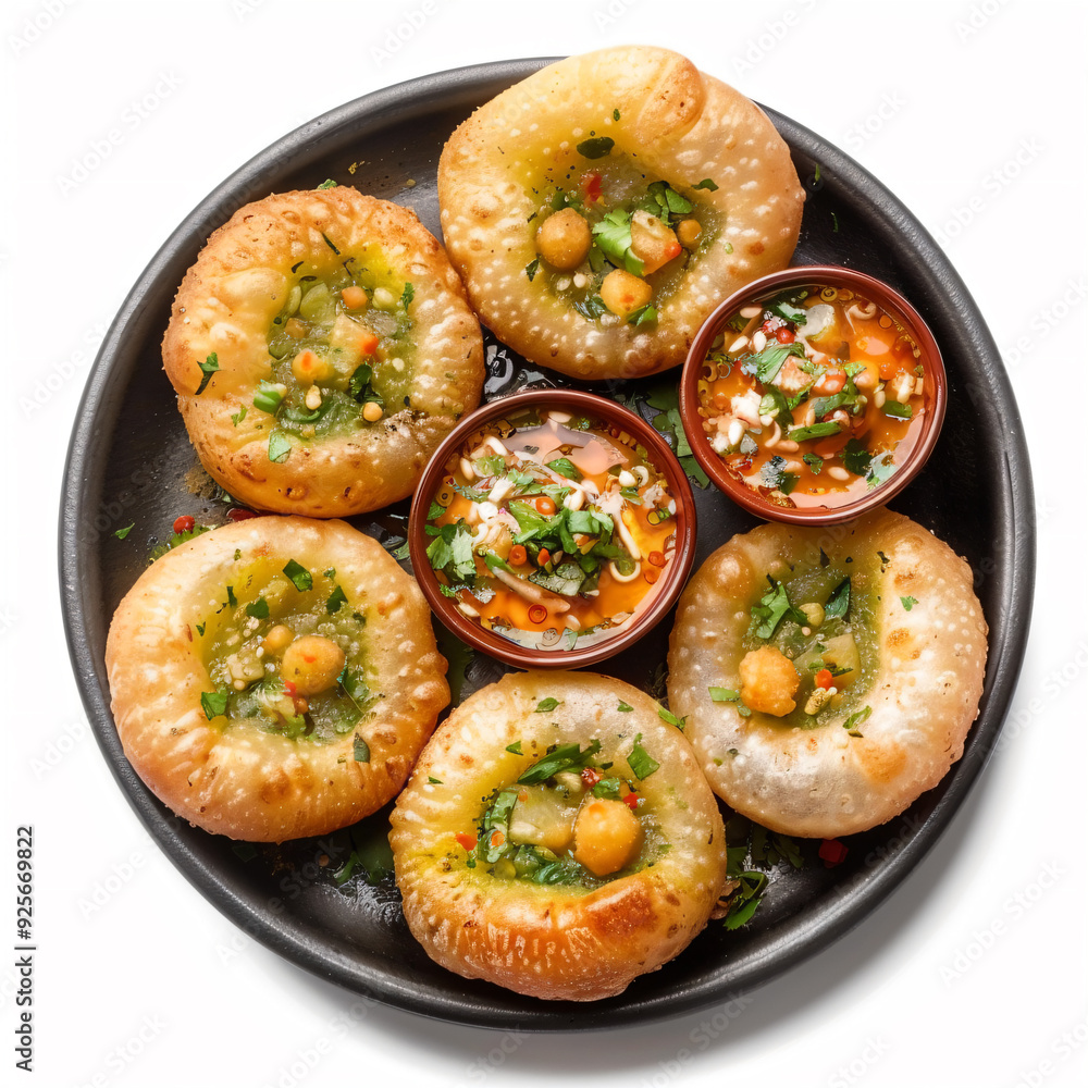 a plate of food with some small bowls of sauce a plate of food with some small bowls of sauce