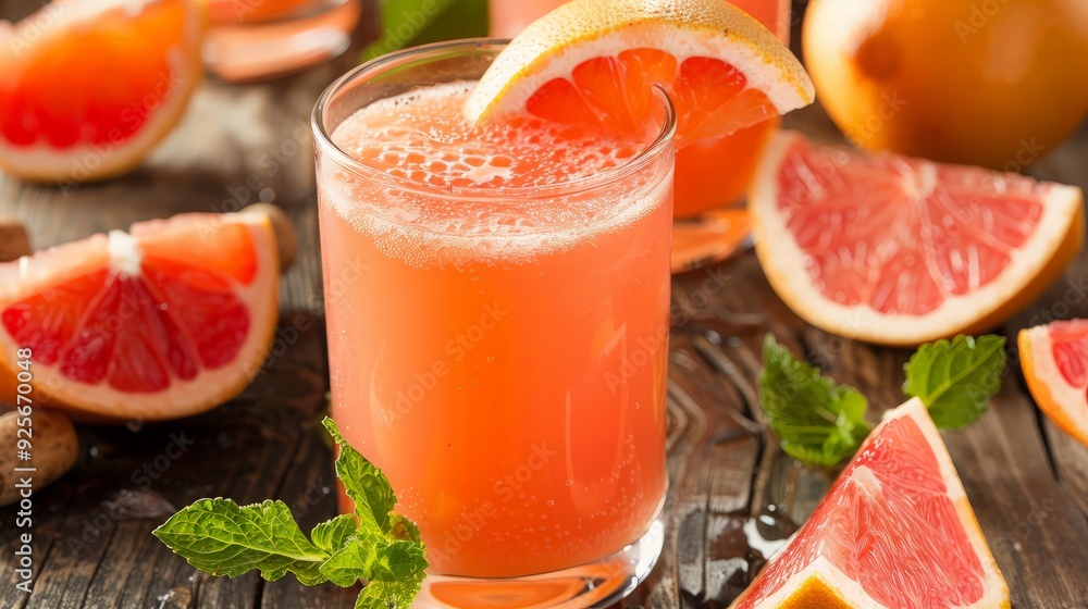 Refreshing Grapefruit Drink with Mint Garnish