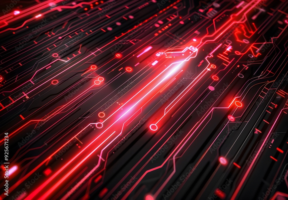 The concept of futuristic chip, digital tech circuit board corporate presentation on a dark grey background. Digital technology background with circuit board and light rays, illustration. The concept of futuristic chip, digital tech circuit board corporate presentation on a dark grey background. Digital technology background with circuit board and light rays, illustration.