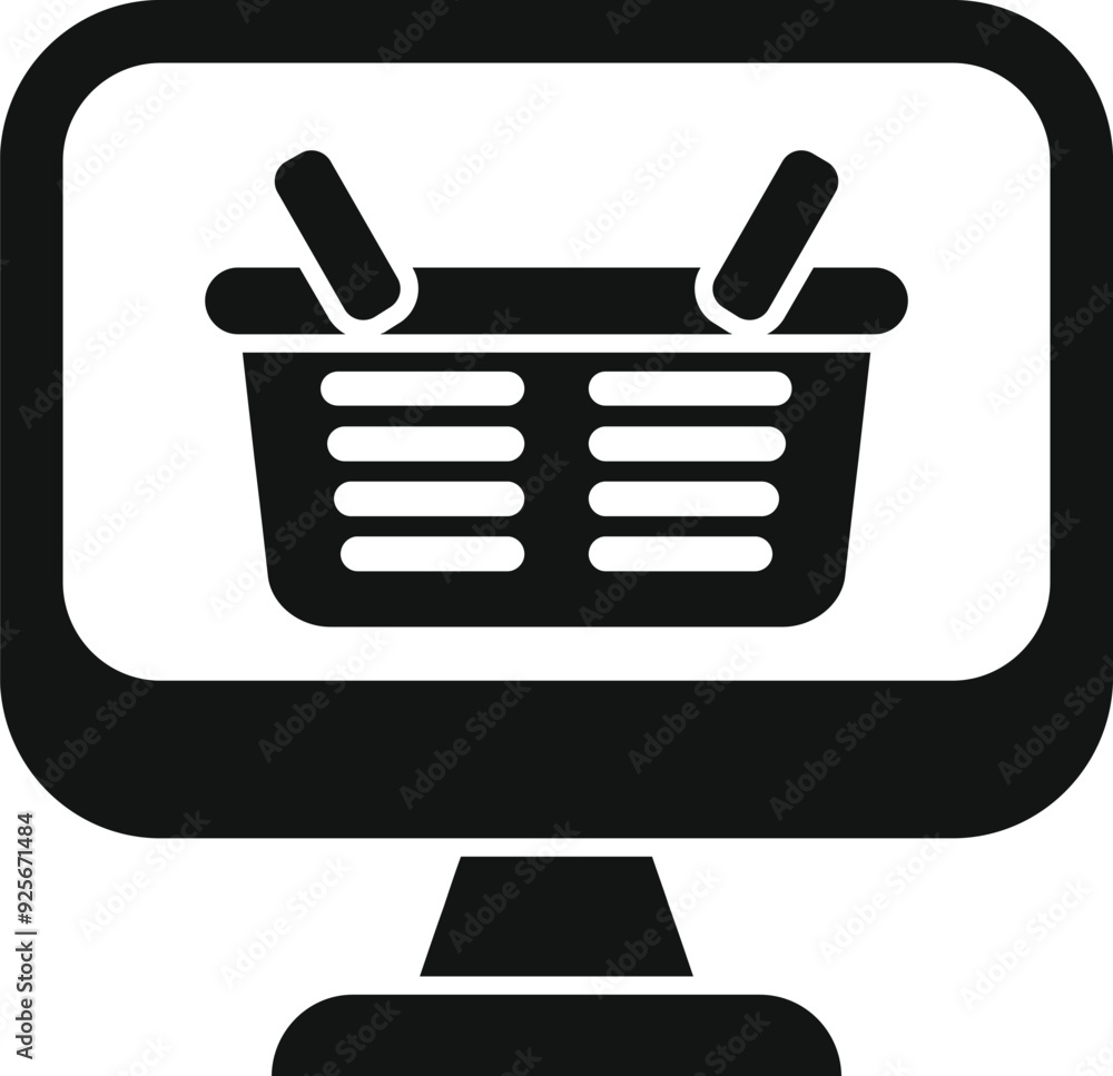 Simple vector of a shopping basket inside a computer monitor representing online shopping Simple vector of a shopping basket inside a computer monitor representing online shopping