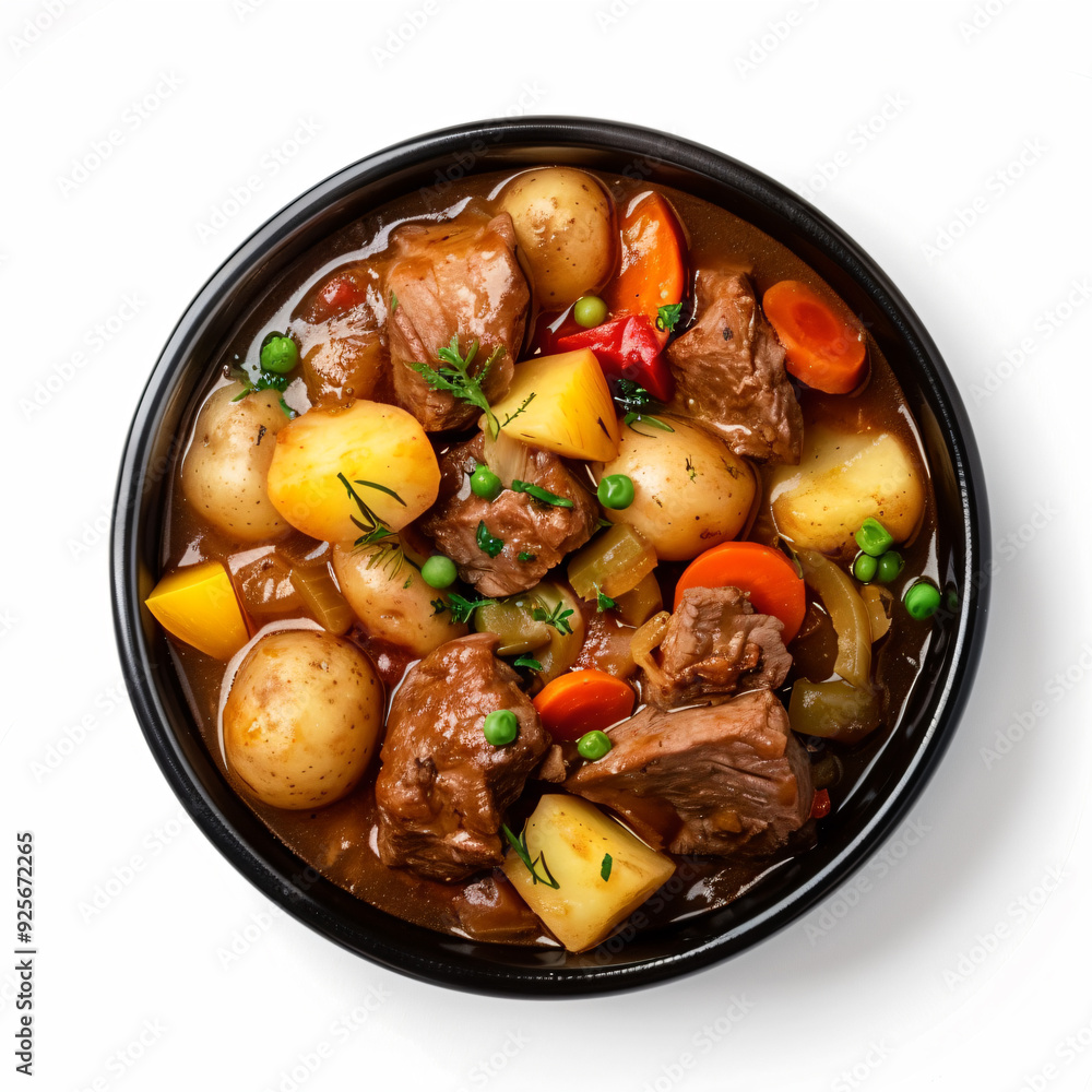 a bowl of stew with potatoes carrots and peas a bowl of stew with potatoes carrots and peas