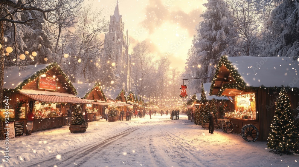 Magical Christmas Market in Snowy Town. Magical Christmas Market in Snowy Town.