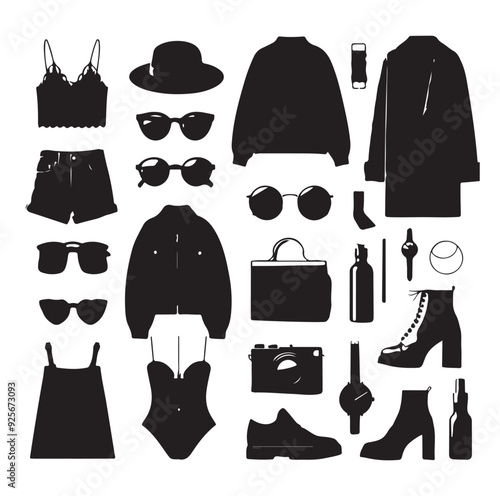 Fashion elements collection silhouette vector illustration 