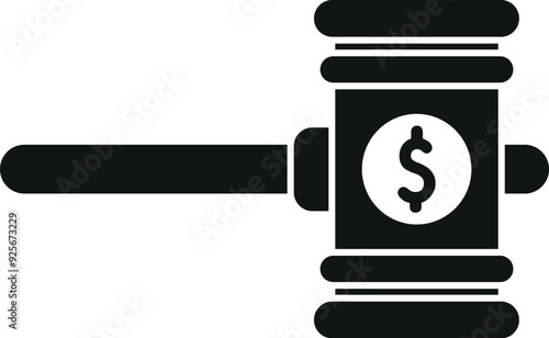 Black and white icon of a judge's gavel with a dollar sign, representing the intersection of law and finance
