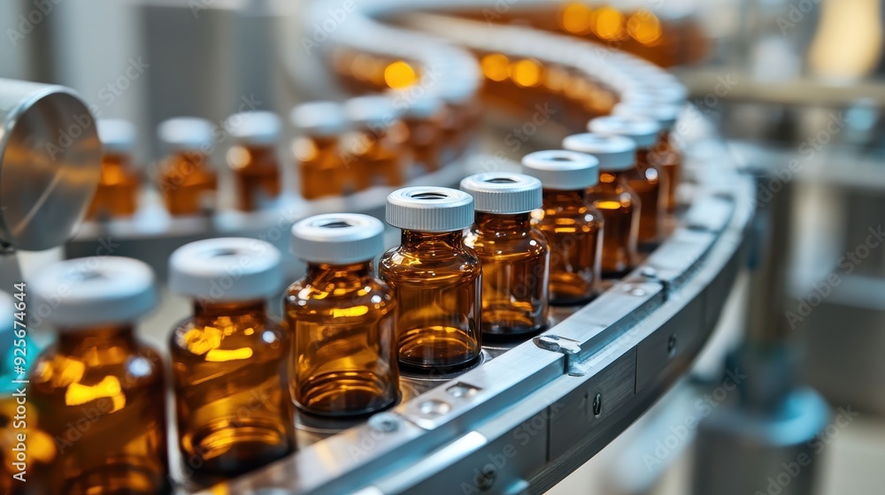 Pharmaceutical Production Line with Glass Bottles. Pharmaceutical Production Line with Glass Bottles.