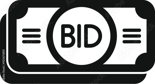 Black and white icon of a stack of money with the word bid representing the concept of bidding