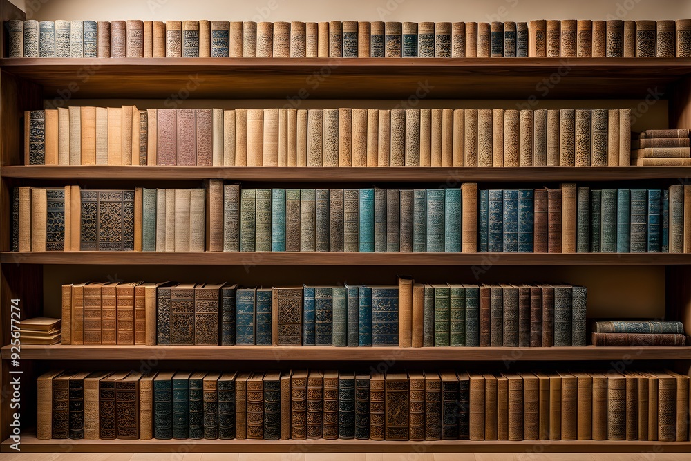 A shelf full of books with many different colors and sizes A shelf full of books with many different colors and sizes