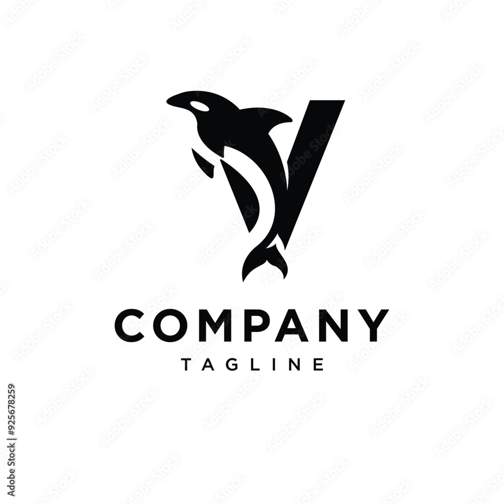 Letter V Orca Logo icon vector Letter V Orca Logo icon vector