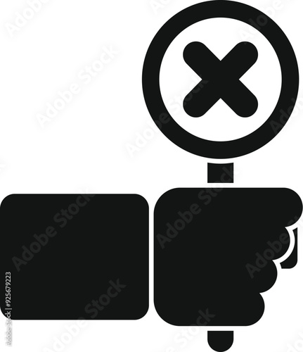 Hand is holding a sign with a cross mark, expressing disagreement or disapproval