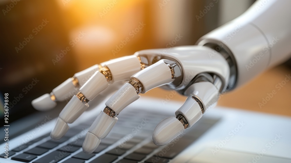 Robotic Hand Typing on Laptop Keyboard. Robotic Hand Typing on Laptop Keyboard.