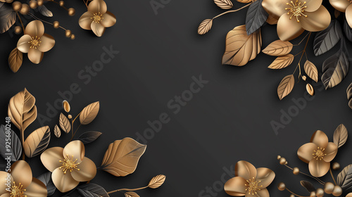 Elegant black background with golden floral ornamentation and decorative design