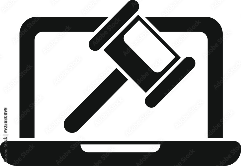 This vector icon represents online auctioning, e justice, and other legal activities taking place on the internet This vector icon represents online auctioning, e justice, and other legal activities taking place on the internet