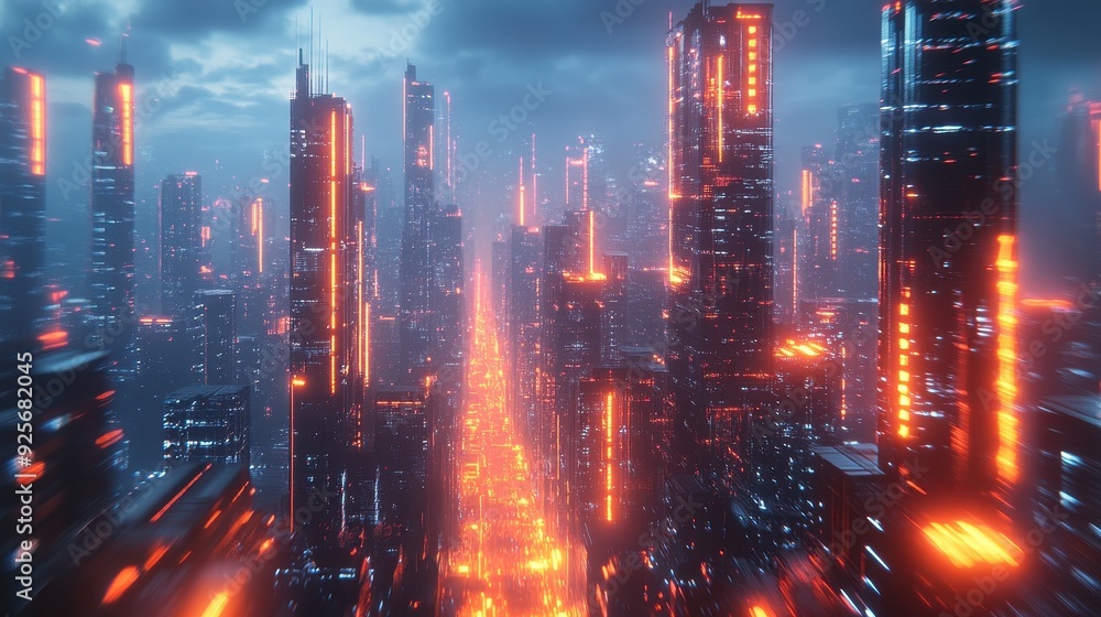 Fototapeta premium Futuristic Cityscape at Night.