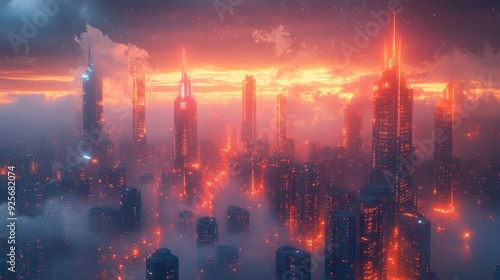 Futuristic Cityscape at Sunset.