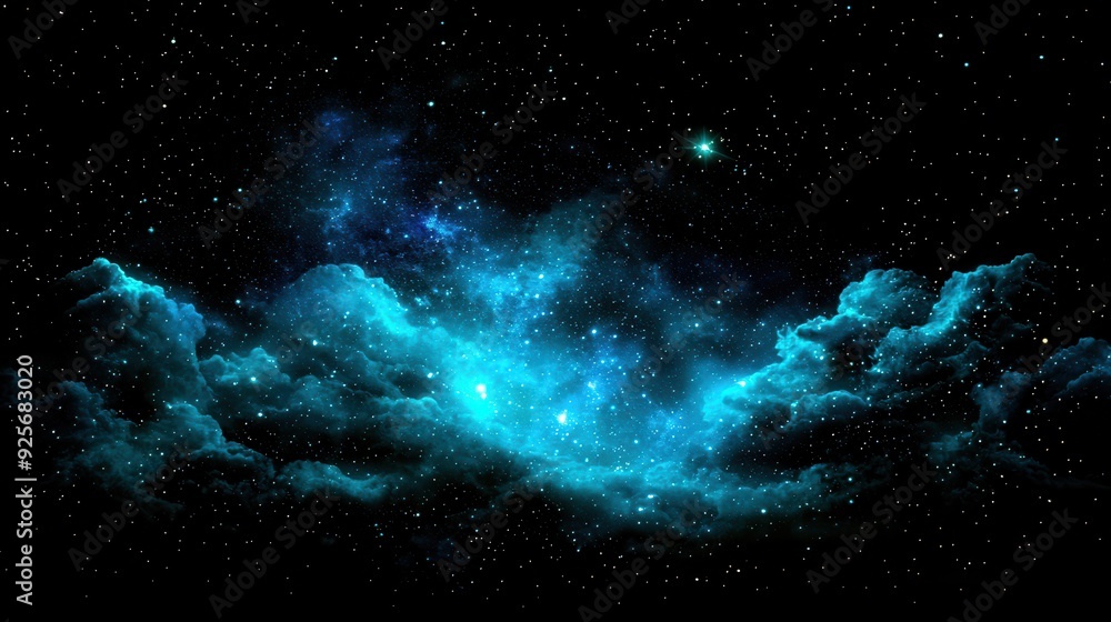 Fototapeta premium Stunning cosmic scene featuring vibrant blue and green clouds of gas and stars, perfect for illustrating the beauty of the universe.
