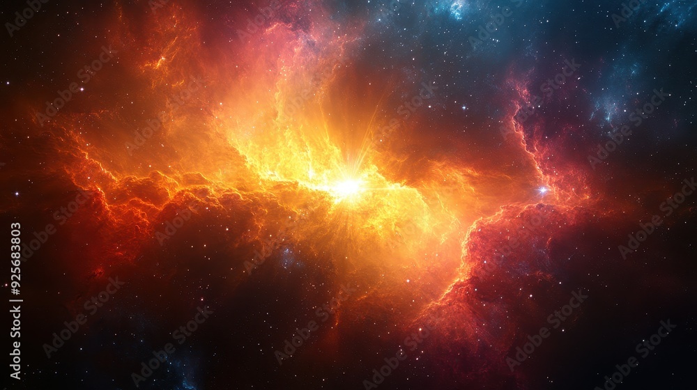 Naklejka premium Cosmic Nebula with Orange and Blue Hues.