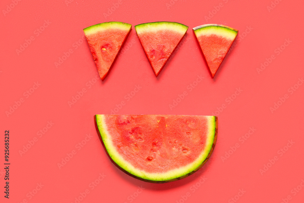 Pieces of sweet watermelon on red background Pieces of sweet watermelon on red background