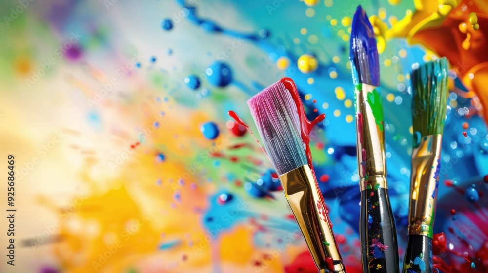 Fototapeta premium Paintbrushes Against a Colorful Spatter