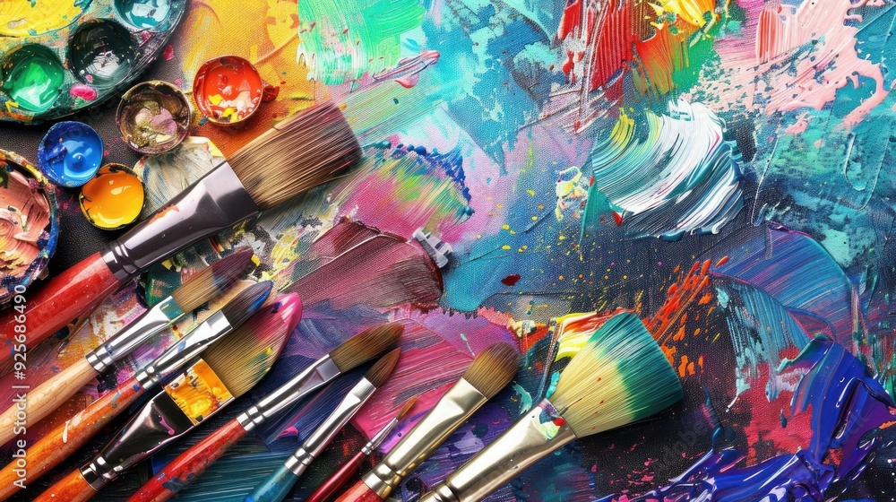 Colorful Artist's Palette with Brushes and Paint Colorful Artist's Palette with Brushes and Paint