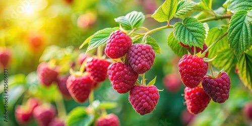 Close up of Atherton raspberry plant (Rubus Probus) growing in a vibrant garden setting, Atherton raspberry, Rubus Probus, plant photo