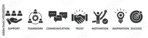 Collaboration banner web icon vector illustration concept for teamwork and working together with icon of support, teamwork, communication, trust, handshake, motivation, inspiration, and success