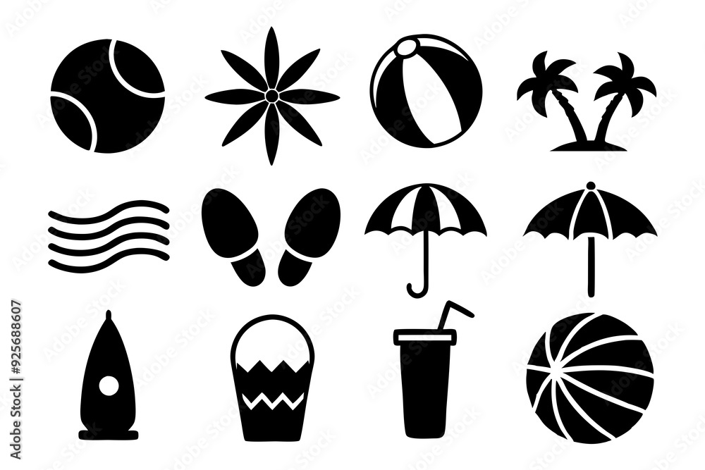 summer icon set silhouette vector illustration summer icon set silhouette vector illustration