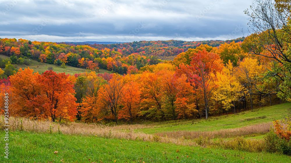 A scenic shot of a fall landscape with vibrant autumn colors A scenic shot of a fall landscape with vibrant autumn colors